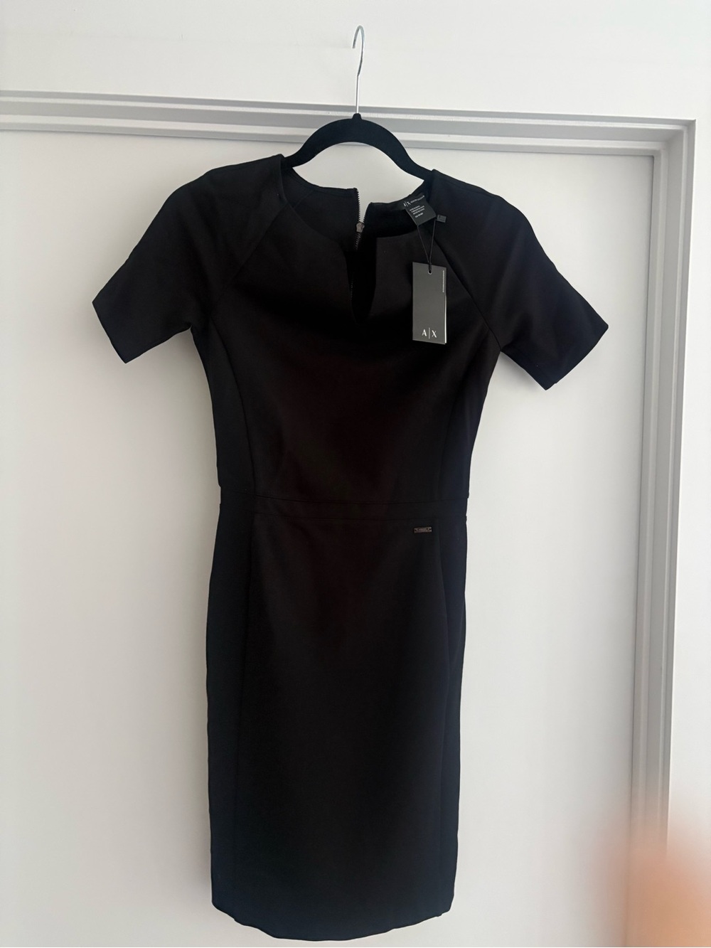 A/X Armani Exchange Black Short-Sleeve Midi Sheath Dress